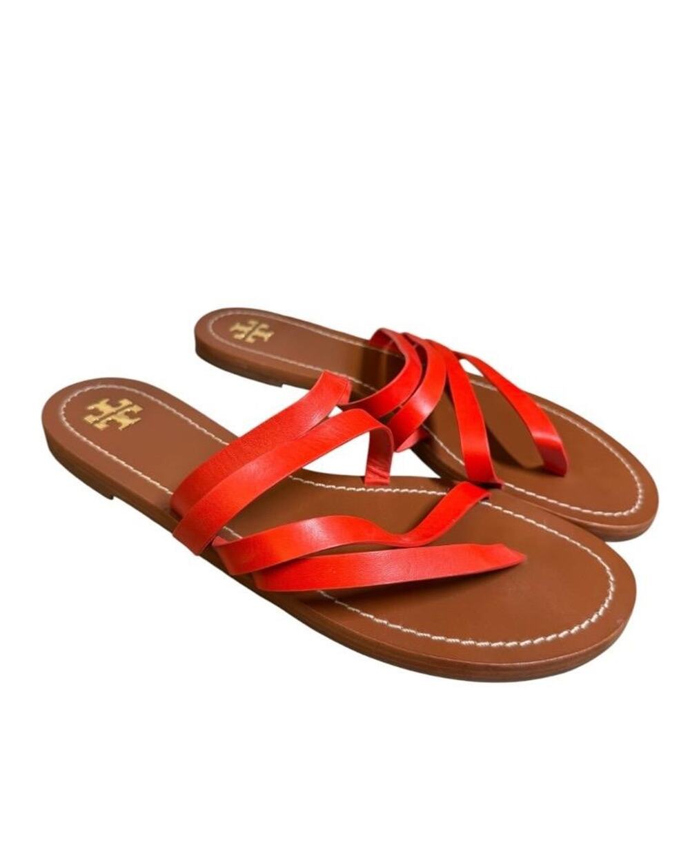 Tory Burch Patos Flat Red Leather Slide Sandal Women size 10